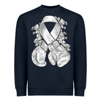 Navy Lung Cancer white ribbon with boxing gloves Heavyweight Sweatshirt - NancyCooperArtShop