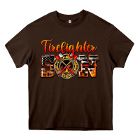 Chocolate Brown American Flag Firefighter Son Heavy Core Tee - LillyAllenDesigns
