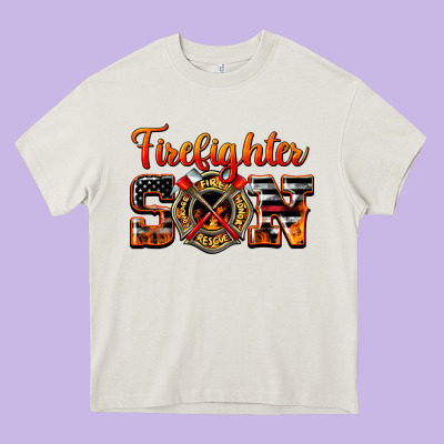 American Flag Firefighter Son Heavy Core Tee Designed By Lillyallendesigns