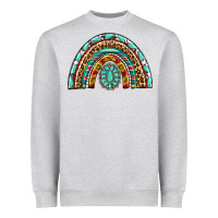 Heather Grey Western Rainbow with Leopard and Gemstone Heavyweight Sweatshirt - texasbilliewilder