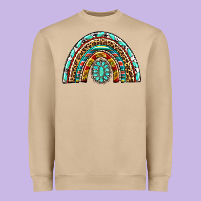Western Rainbow With Leopard And Gemstone Heavyweight Sweatshirt Designed By Texasbilliewilder