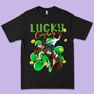 Lucky Cowboy Premium Tee Designed By Maliassmallbusiness