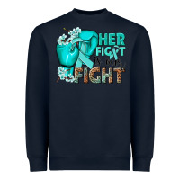 Navy Her fight is our fight Ovarian Cancer teal ribbon Heavyweight Sweatshirt - NancyCooperArtShop