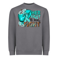 Storm Her fight is our fight Ovarian Cancer teal ribbon Heavyweight Sweatshirt - NancyCooperArtShop
