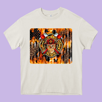 Firefighter Skull Heavy Core Tee Designed By Lillyallendesigns