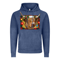 Vintage Denim highland cow christmas Vintage Hoodie - RanaPortraitStore