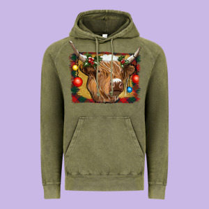 Highland Cow Christmas Vintage Hoodie Designed By Ranaportraitstore