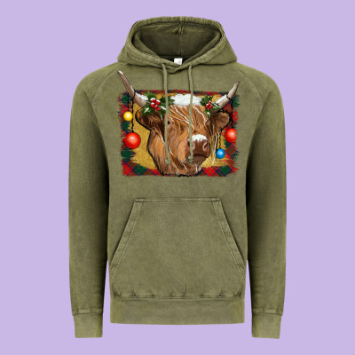 Highland Cow Christmas Vintage Hoodie Designed By Ranaportraitstore