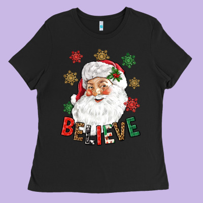 Believe Christmas Ladies Tee Designed By Nancycooperartshop