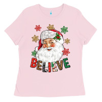 Bubblegum Pink Believe Christmas Ladies Tee - NancyCooperArtShop