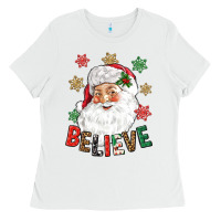 White Believe Christmas Ladies Tee - NancyCooperArtShop