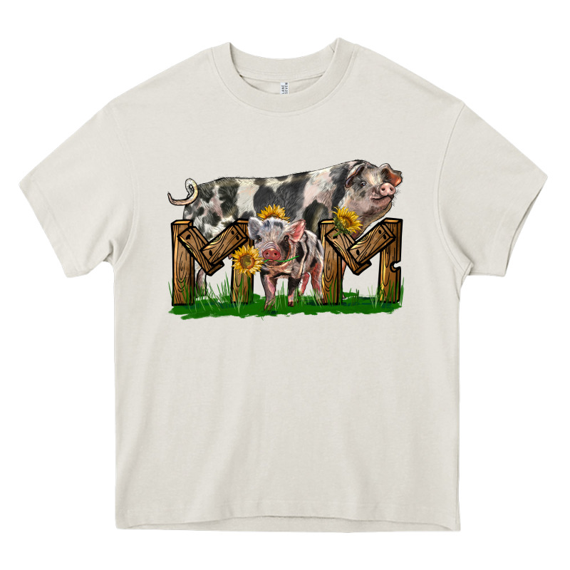 Western Mom With Spotted Pig And Baby Pig Heavy Core Tee by LillyAllenDesigns | Teevron