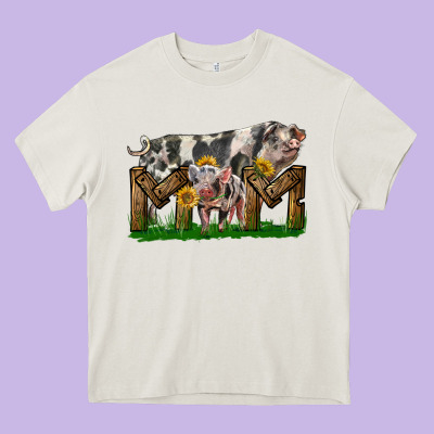 Western Mom With Spotted Pig And Baby Pig Heavy Core Tee Designed By Lillyallendesigns
