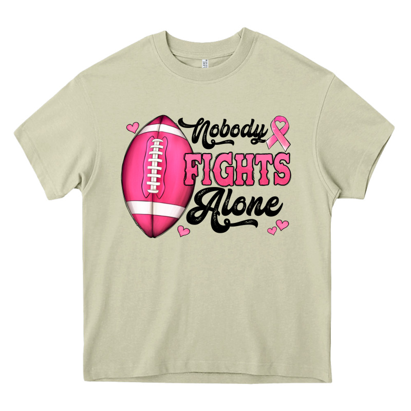 Nobody Fights Alone Pink Football Breast Cancer Awareness Heavy Core Tee by Jasminsmagicworld | Teevron