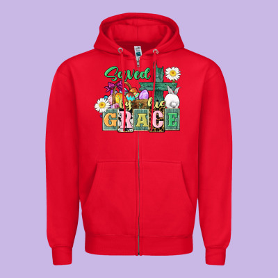 Saved By His Grace Easter Zipper Hoodie Designed By Cowgirlartshop