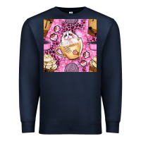 Navy cat coffee cups and paw with leopard and glitter seamless pattern bbs Premium Sweatshirt - BundleAndBundleShop