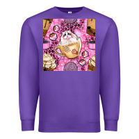Purple cat coffee cups and paw with leopard and glitter seamless pattern bbs Premium Sweatshirt - BundleAndBundleShop
