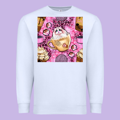 Cat Coffee Cups And Paw With Leopard And Glitter Seamless Pattern Bbs Premium Sweatshirt Designed By Bundleandbundleshop