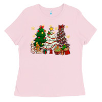 Bubblegum Pink Cake Christmas trees Ladies Tee - NancyCooperArtShop