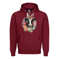 Burgundy Happy Easter Cow Easter Day Zipper Hoodie - CowGirlArtShop