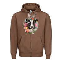 Chestnut Happy Easter Cow Easter Day Zipper Hoodie - CowGirlArtShop