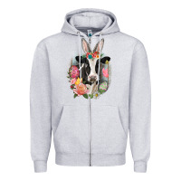 Heather Grey Happy Easter Cow Easter Day Zipper Hoodie - CowGirlArtShop