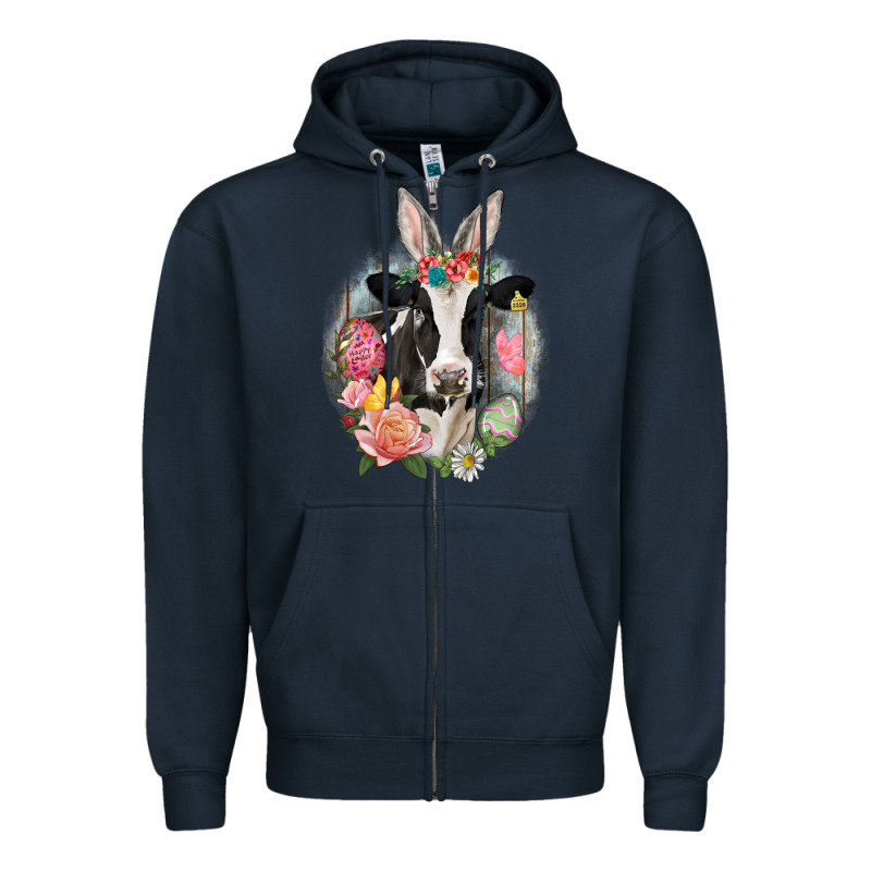 Happy Easter Cow Easter Day Zipper Hoodie by CowGirlArtShop | Teevron