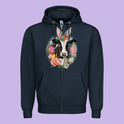 Happy Easter Cow Easter Day Zipper Hoodie Designed By Cowgirlartshop