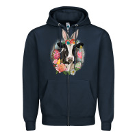 Navy Happy Easter Cow Easter Day Zipper Hoodie - CowGirlArtShop