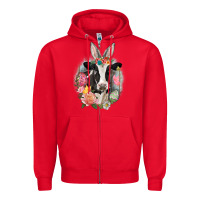 Red Happy Easter Cow Easter Day Zipper Hoodie - CowGirlArtShop