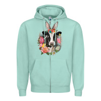 Seafoam Happy Easter Cow Easter Day Zipper Hoodie - CowGirlArtShop