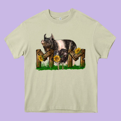 Western Mom With Hampshire Pig And Baby Pig Heavy Core Tee Designed By Lillyallendesigns
