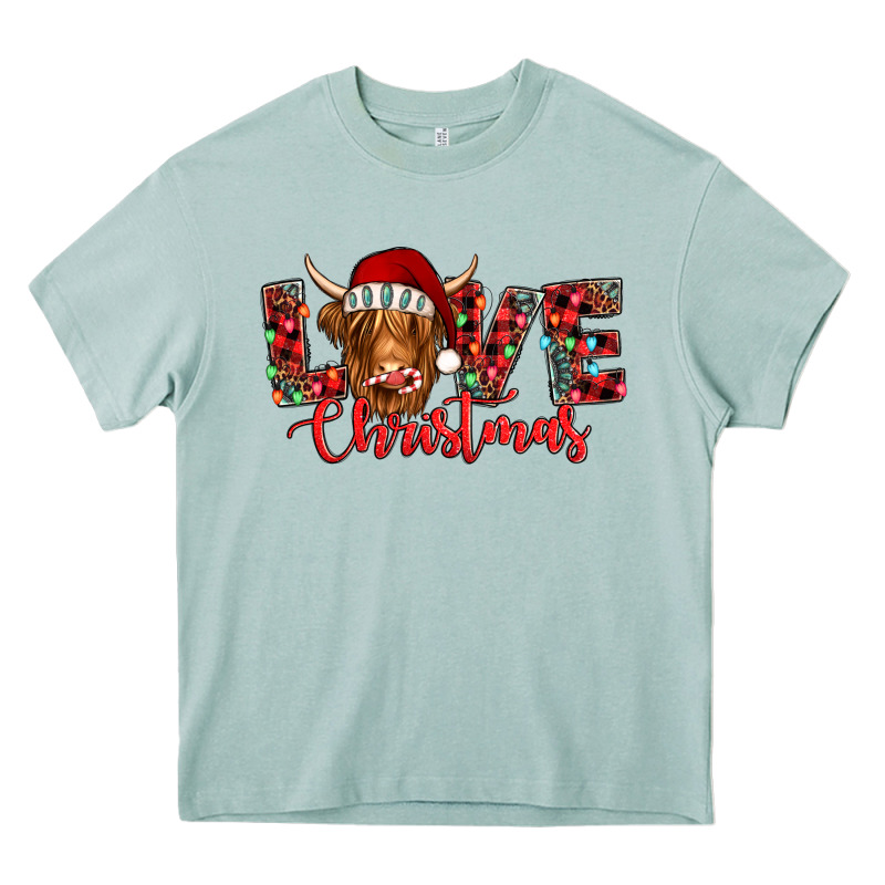 Love Christmas Highland Cow And Turquoise Gemstone Heavy Core Tee by Jasminsmagicworld | Teevron