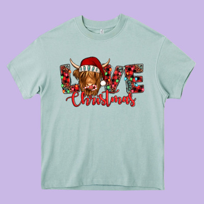 Love Christmas Highland Cow And Turquoise Gemstone Heavy Core Tee Designed By Jasminsmagicworld