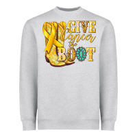 Heather Grey Give Cancer the boot Childhood Cancer Heavyweight Sweatshirt - NancyCooperArtShop