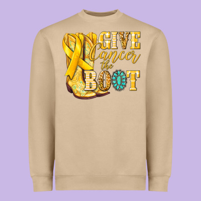 Give Cancer The Boot Childhood Cancer Heavyweight Sweatshirt Designed By Nancycooperartshop