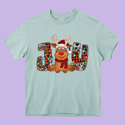 Joy Christmas Reindeer Heavy Core Tee Designed By Jasminsmagicworld