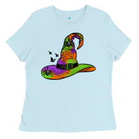 Baby Blue Witch Hat With Spiders Ladies Tee - Jasminsmagicworld