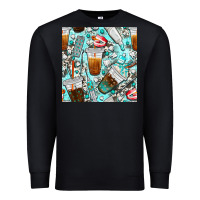 Black dentist coffee cups toothpaste and teeth with cowhide seamless pattern Premium Sweatshirt - BundleAndBundleShop
