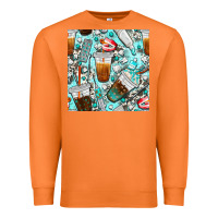 Carrot dentist coffee cups toothpaste and teeth with cowhide seamless pattern Premium Sweatshirt - BundleAndBundleShop