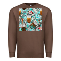 Chestnut dentist coffee cups toothpaste and teeth with cowhide seamless pattern Premium Sweatshirt - BundleAndBundleShop