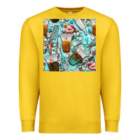 Lemon dentist coffee cups toothpaste and teeth with cowhide seamless pattern Premium Sweatshirt - BundleAndBundleShop