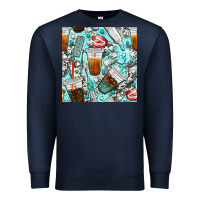 Navy dentist coffee cups toothpaste and teeth with cowhide seamless pattern Premium Sweatshirt - BundleAndBundleShop