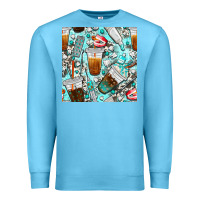 Ocean Blue dentist coffee cups toothpaste and teeth with cowhide seamless pattern Premium Sweatshirt - BundleAndBundleShop