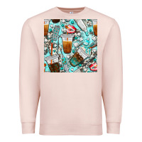 Pale Pink dentist coffee cups toothpaste and teeth with cowhide seamless pattern Premium Sweatshirt - BundleAndBundleShop