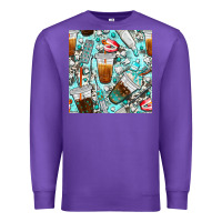 Purple dentist coffee cups toothpaste and teeth with cowhide seamless pattern Premium Sweatshirt - BundleAndBundleShop