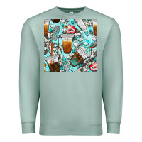 Seafoam dentist coffee cups toothpaste and teeth with cowhide seamless pattern Premium Sweatshirt - BundleAndBundleShop