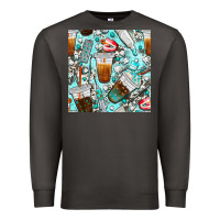 Smoke dentist coffee cups toothpaste and teeth with cowhide seamless pattern Premium Sweatshirt - BundleAndBundleShop