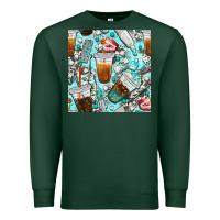 Sports Green dentist coffee cups toothpaste and teeth with cowhide seamless pattern Premium Sweatshirt - BundleAndBundleShop