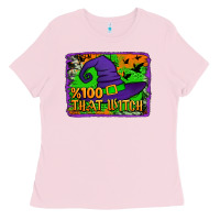 Bubblegum Pink Witch's Hat 100 That Witch Ladies Tee - Jasminsmagicworld